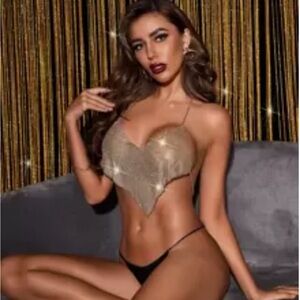 Gold Glittery Metal Halter Bralette